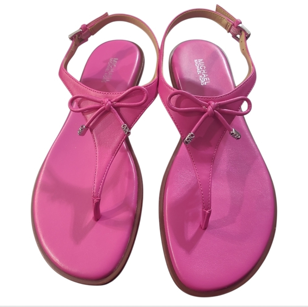 New MICHAEL Michael Kors Nori Leather T-Strap Sandal Sz 7.5 - Picture 6 of 10